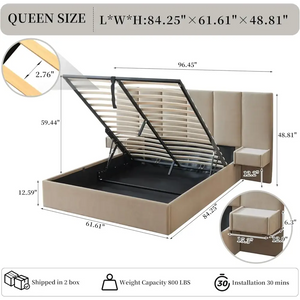 Wide Hotel Headboard Upholstered Lift Storage Bed Frame - Queen - Home