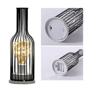 Hollow Out Wine Bottle Glass LED Lamp - Desk Lamp