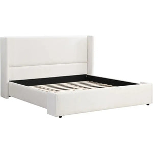 Wingback King Upholstered Wood Slats Platform Bed Frame - White - Bedroom