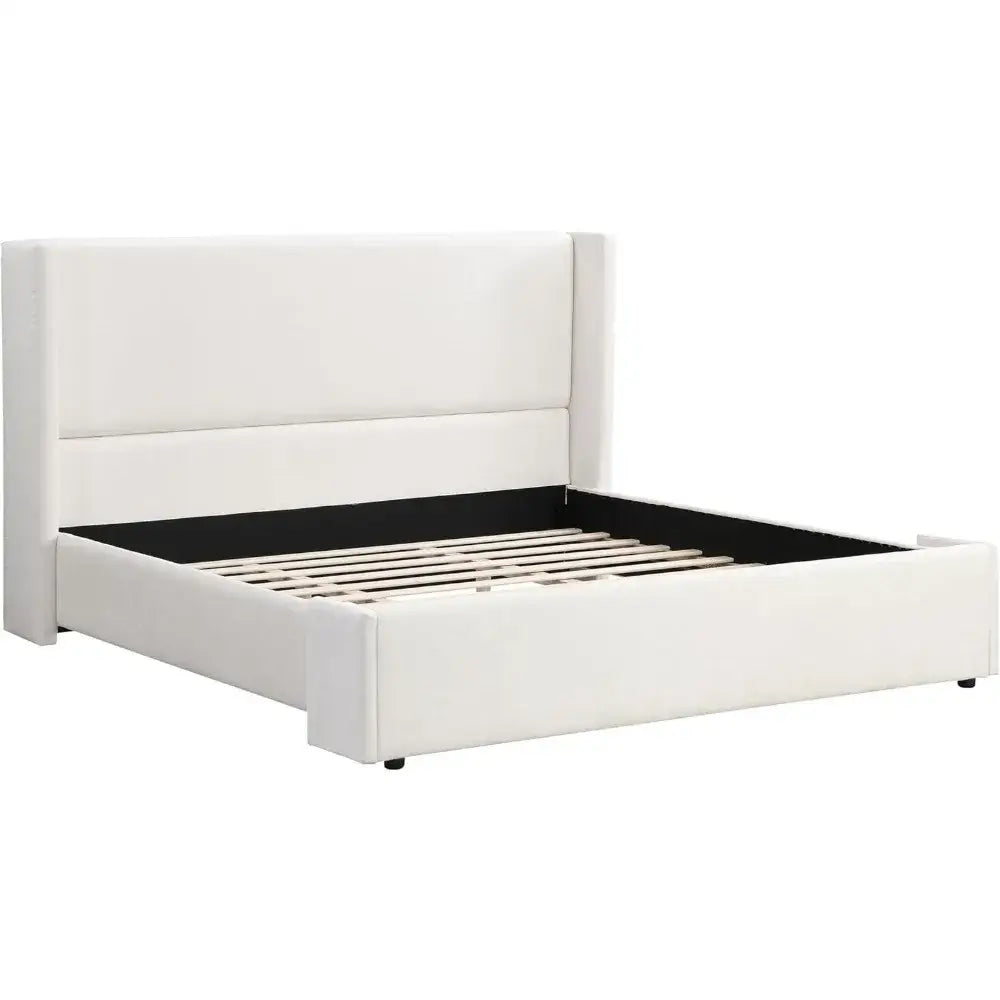 Wingback King Upholstered Wood Slats Platform Bed Frame - White - Bedroom