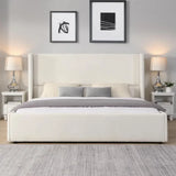 Wingback King Upholstered Wood Slats Platform Bed Frame - White - Bedroom
