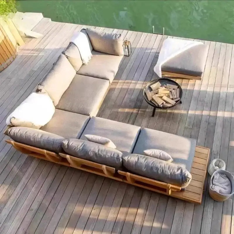 Wood Waterproof Outdoor L Shaped Modular Sofa - Sofa