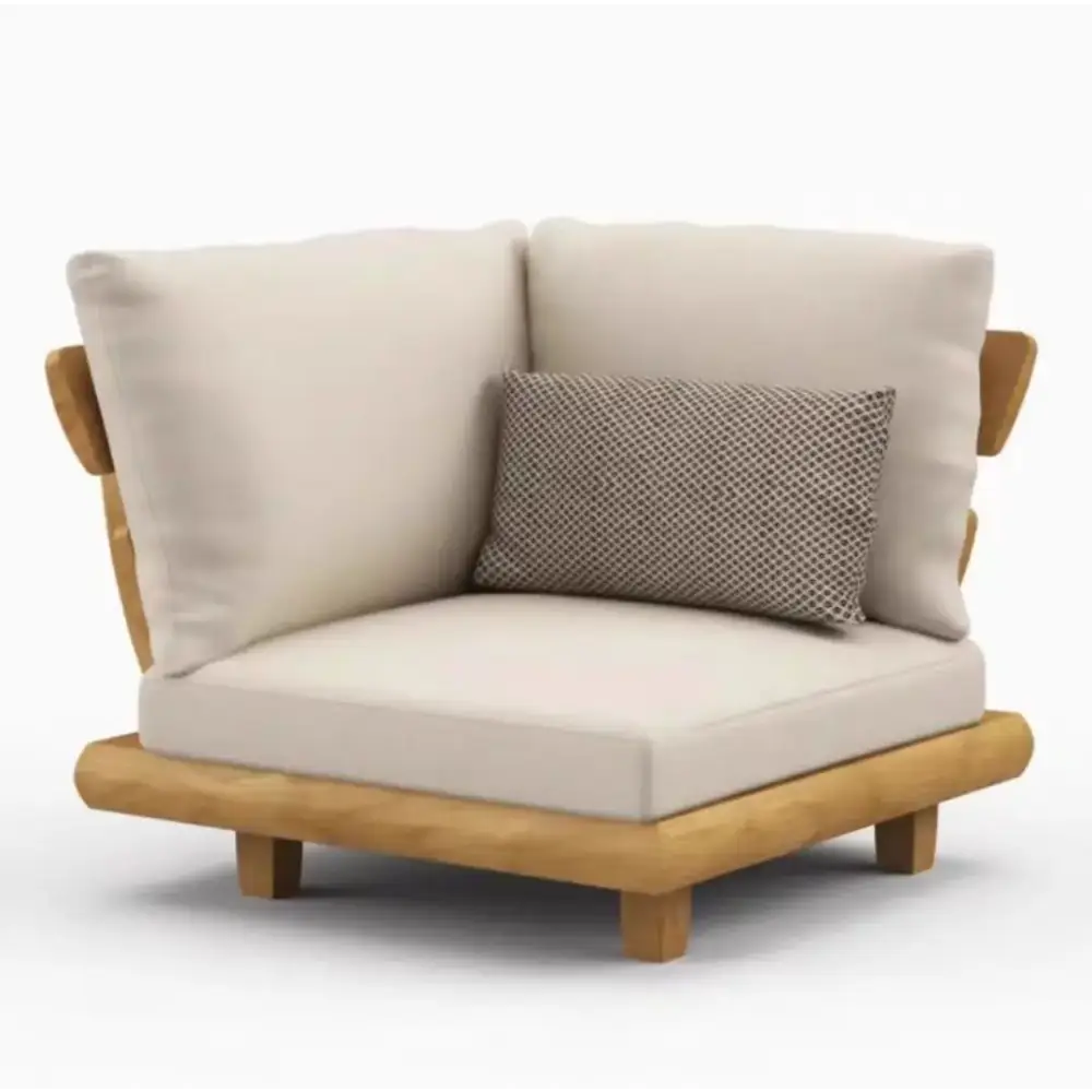 Wood Waterproof Outdoor L Shaped Modular Sofa - Beige - Sofa