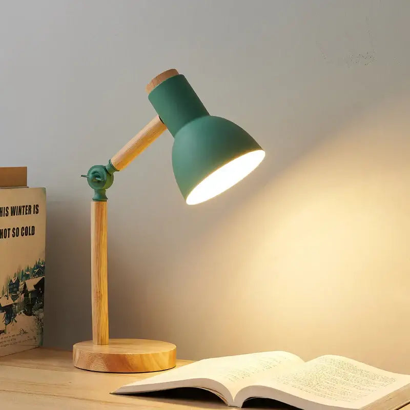 Wooden LED Turn Head Bedside Desk Reading Study Lamp - Desk Lamp