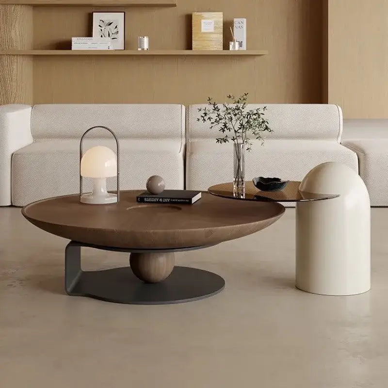 Wooden Round Modern Side Coffee Table - Brown Table - Beige Side Table - Multifunctional coffee table