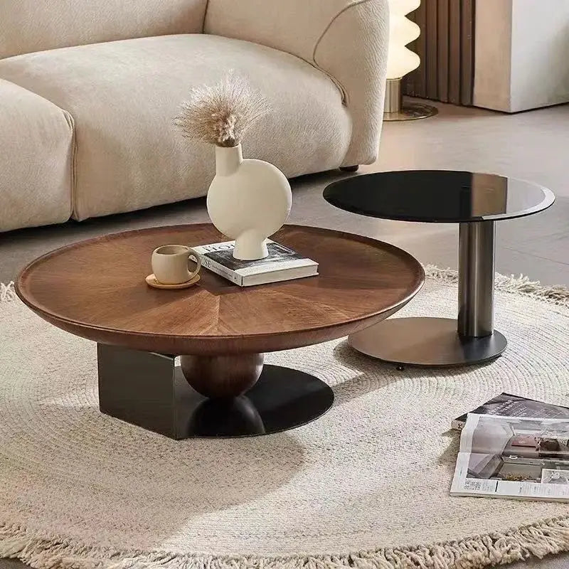 Wooden Round Modern Side Coffee Table - Brown Table - Brown Side Table - Multifunctional coffee table