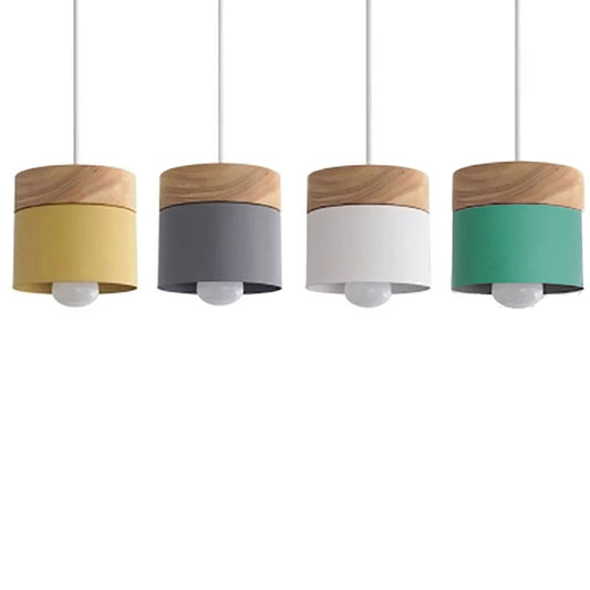 Modern Macaron Iron Wood Pendant Lamp
